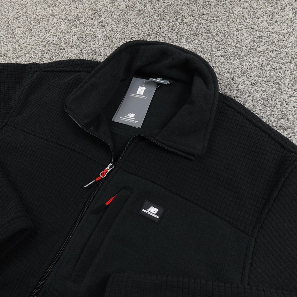 New Balance‎ Jacket Mens M Black Full Zip Waffle Knit Grid Fleece Outdoor Coat